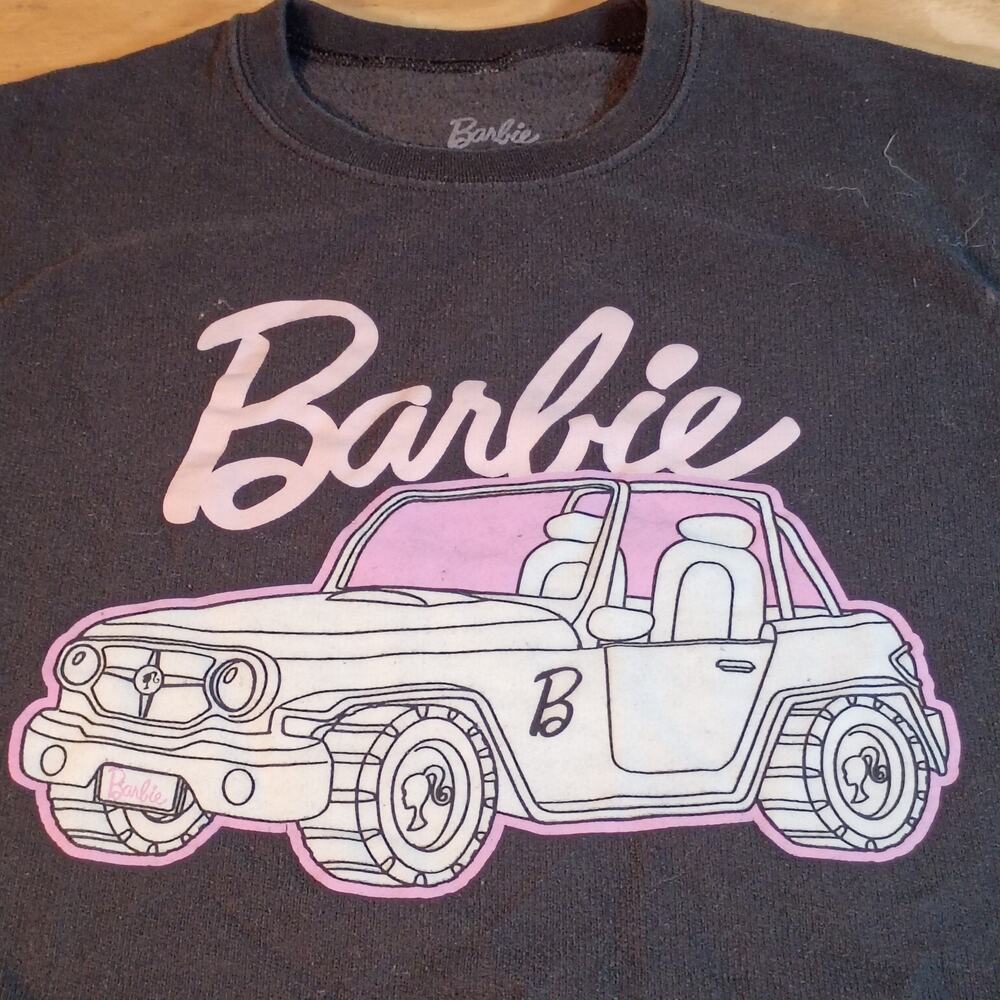Barbie Women's Size Small Black Crewneck Sweatshirt Pink Logo Jeep Graphic